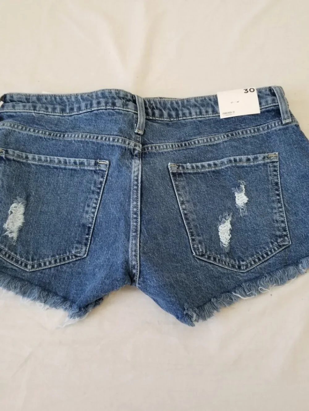 NWT! Forever 21 Recycled Cotton Jean Shorts with Ragged Hem & Button Closure